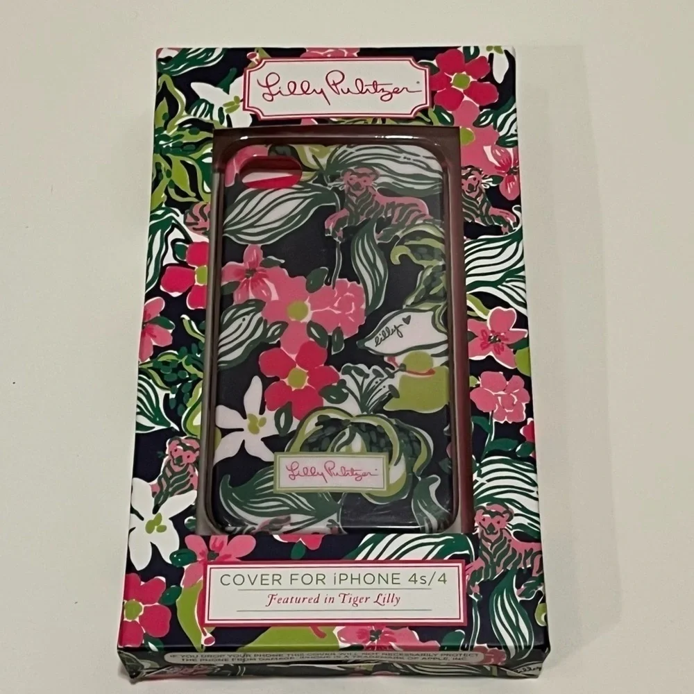 NIB Lilly Pulitzer Phone Case cover for IPhone 4 or 4S. Black, pink, red green